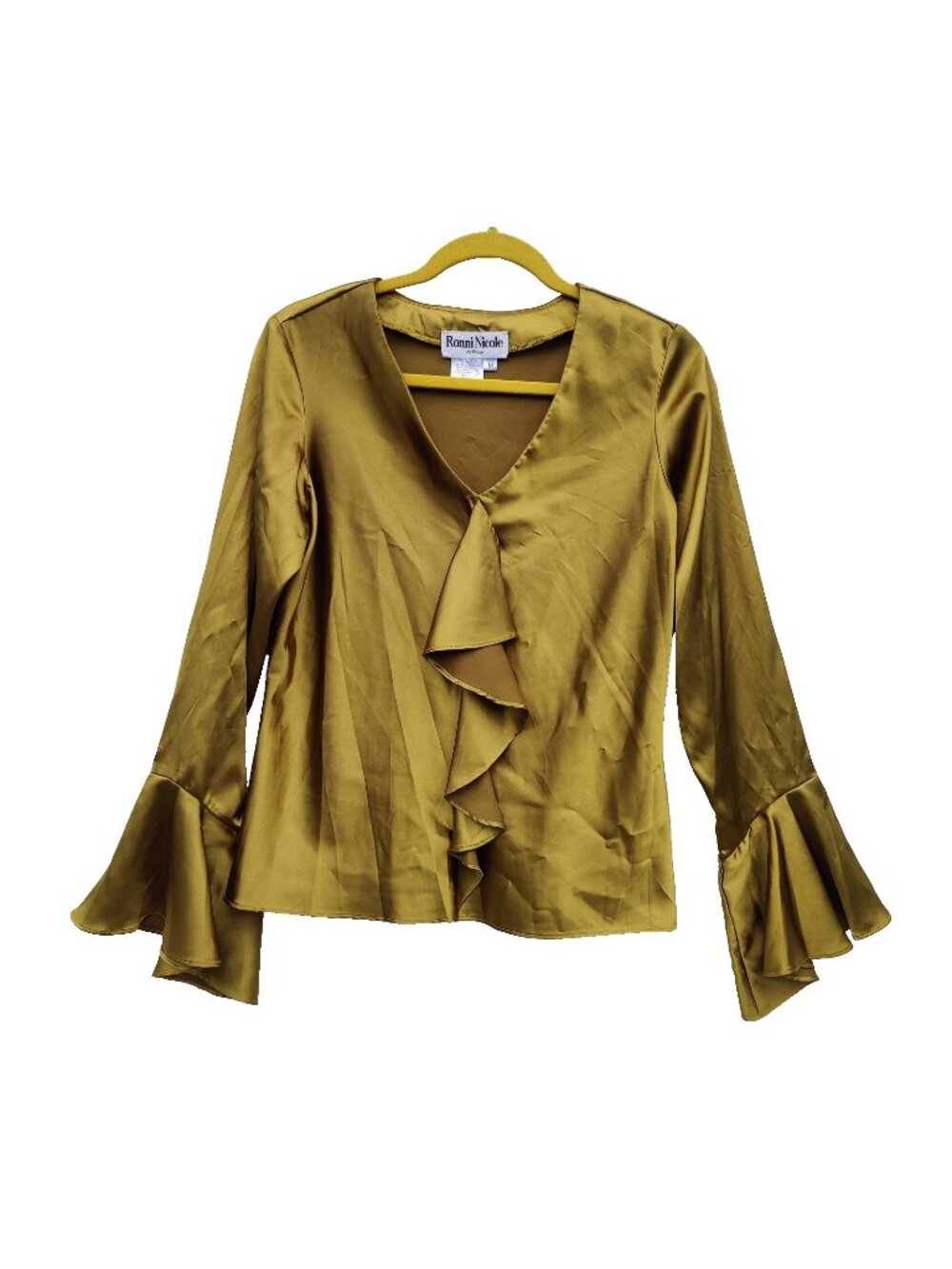 Vintage Ronni Nicole by Ouida Women’s Silky Green Long Bell Sleeve Sz M